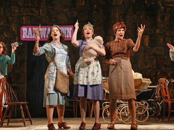 Kennedy Caughell, Sophia Clarke and Terra C. MacLeod with Sonya Venugopal and Emma McGlinchey in Goodspeed's Maggie. Photo by Diane Soboelwski