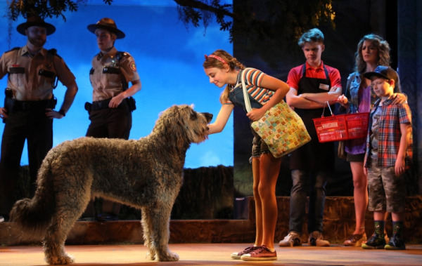 Bowdie (Winn Dixie) and Josie Todd (Opal) with the cast of Goodspeed Musicals’ Because of Winn Dixie, extended by popular demand through September 5 at The Goodspeed. Photo by Diane Sobolewski.