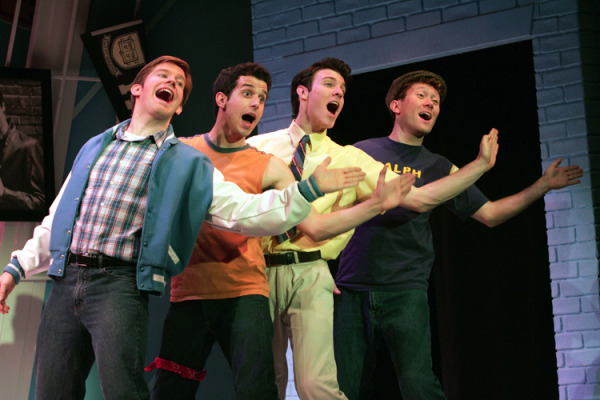 Rory O’Malley, Lannon Killea, Billy Tighe, and Stanley Bahorek in Goodspeed Musicals' HAPPY DAYS. (c) Diane Sobolewski.