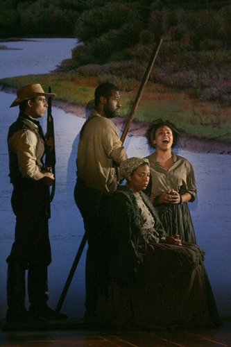 Steve French, Tyrone Robinson, A’lisa D. Miles, and Christine Lyons in Goodspeed Musicals' BIG RIVER. (c) Diane Sobolewski.