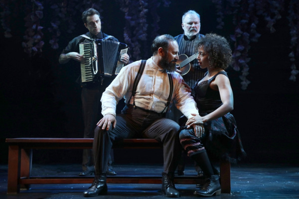 Laith Nakli and Claire Saunders with Charlie Thurston and Tom Riis Farrell in Goodspeed's CYRANO. (c)Diane Sobolewski.